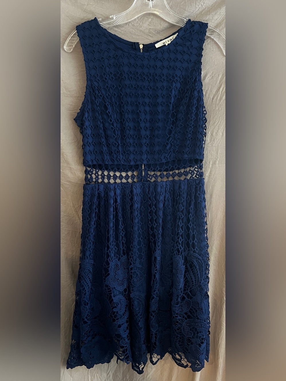 miami Navy Blue Lace Fit-and-Flare Dress